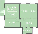 Two bedroom apartment 76.97 sq. m.