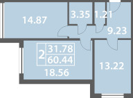 One bedroom apartment ​60.44 sq. m.