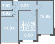 One bedroom apartment 67.55 sq. m.