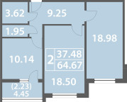 One bedroom apartment ​​64.67 sq. m.