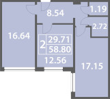 One bedroom apartment 58.80 sq. m.