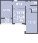 One bedroom apartment ​​56.28 sq. m.