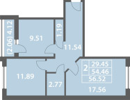 One bedroom apartment 54.46 (56.52) sq. m.