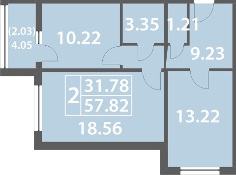 One bedroom apartment 57.82 sq. m.