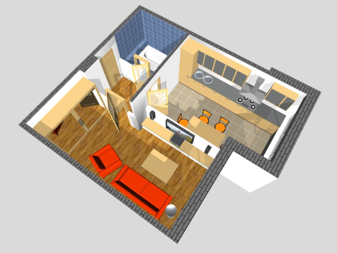 Пример расстановки мебели для 1 комнатной квартиры дома №45